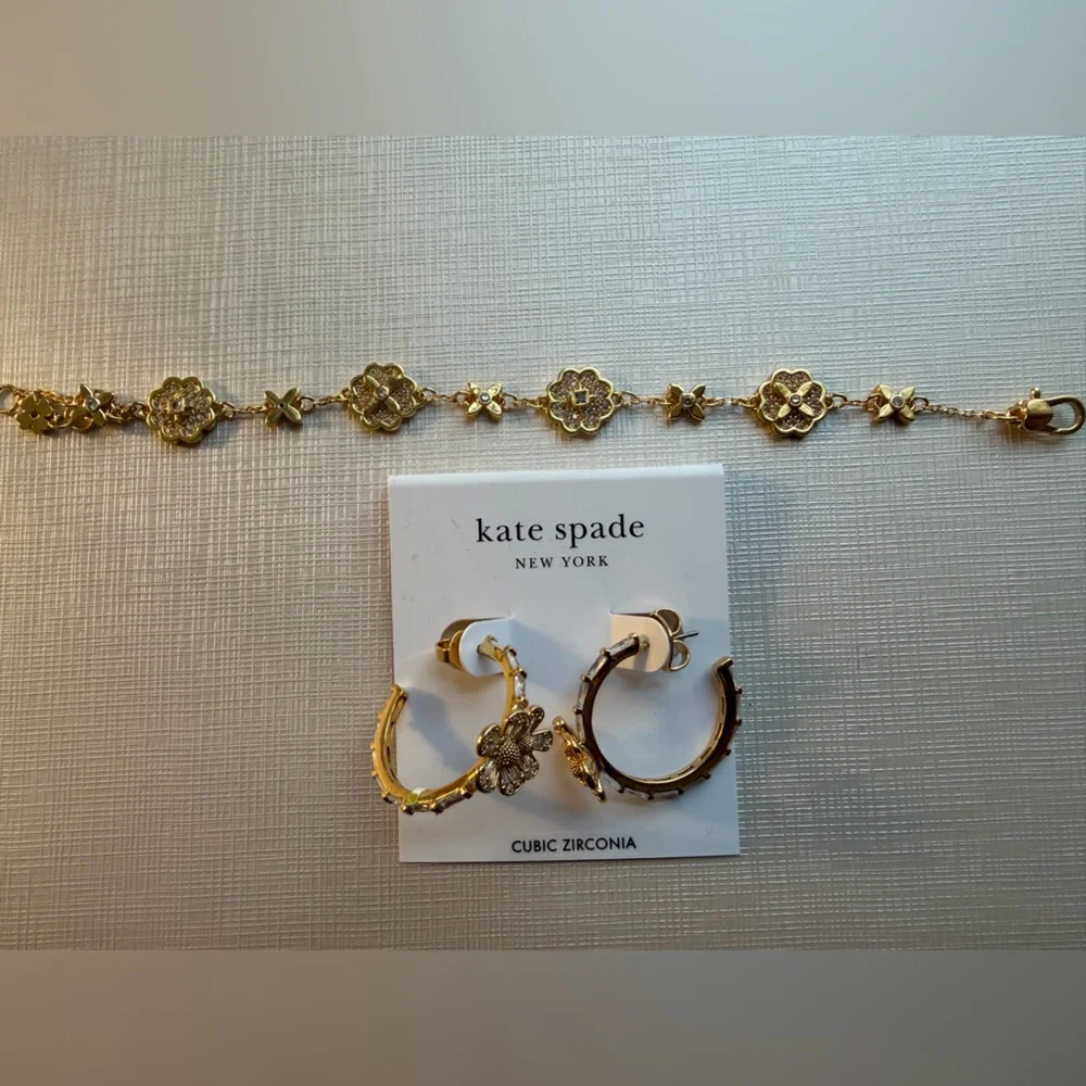 Kate Spade Gold Floral Earrings and Bracelet Set - Picture 2 of 3